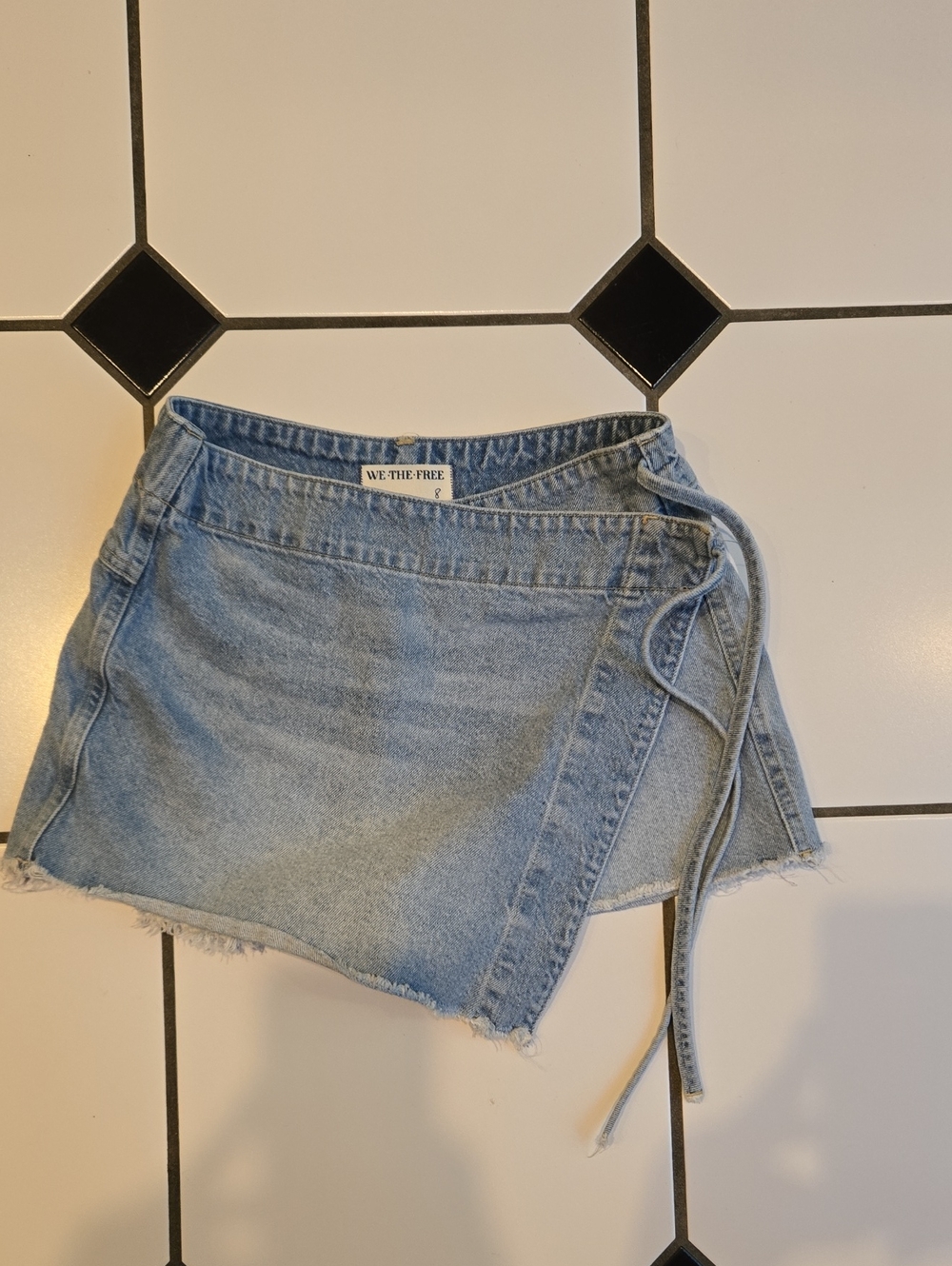 We The Free Light Blue Denim Wrap Mini Skort with Side Tie